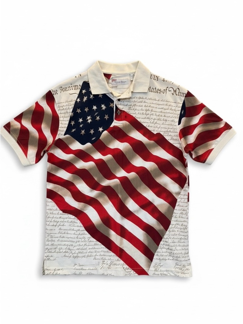 AMERICAN SUMMER Declaration of Independence Flag Polo Shirt Size: M